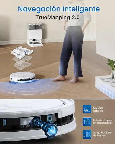 Miniatura 8 de ECOVACS DEEBOT T50 PRO Omni Robot Aspirador y trapeador, 3.19 pulgadas ultradelgado, succión de 15,000 Pa, ZeroTangle 2.0, limpieza de bordes Blanco