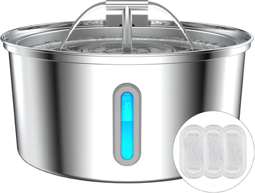 Miniatura 10 de Lawfery Fuente de agua para gatos de acero inoxidable, fuente automática de agua para gatos de 74 oz/2.2 L, dispensador de agua para mascotas