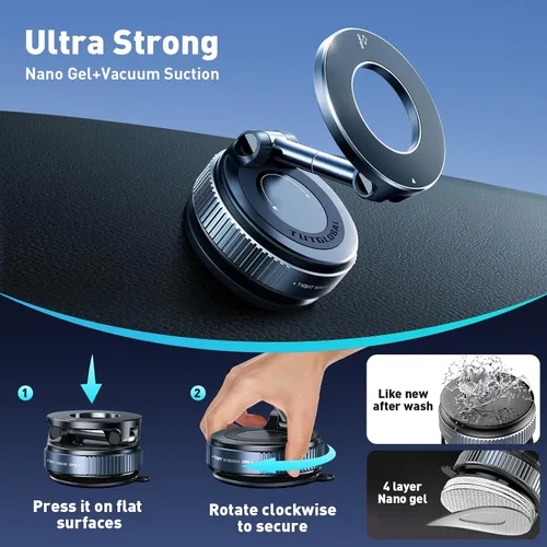 Miniatura 3 de Soporte magnético para espejo de ducha para teléfono para iPhone 17-12 y todos los teléfonos; vidrio, cocina, ventana, baño; plegable y extraíble