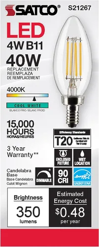 Miniatura 4 de Satco S21267 4B11/LED/940/CL/120V/E12-paquete de 6