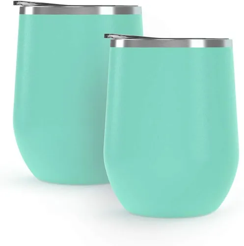 Miniatura 32 de Maars Bev - Vaso de vino de acero inoxidable sin tallo con tapa, aislado al vacío de 12 onzas, a prueba de derrames, apto para viajes, vasos midnight