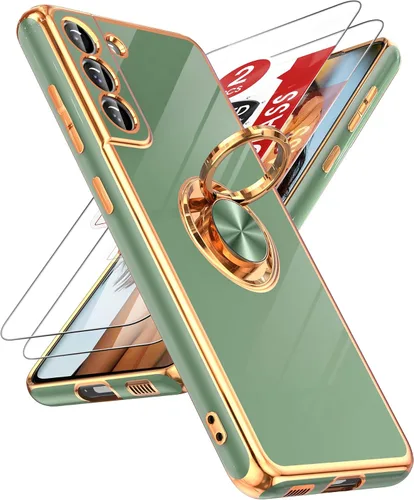 Miniatura 117 de LeYi Funda para Samsung Galaxy S22 Ultra con soporte de anillo giratorio de 360°, soporte magnético, chapado en oro rosa, borde protector para Negro