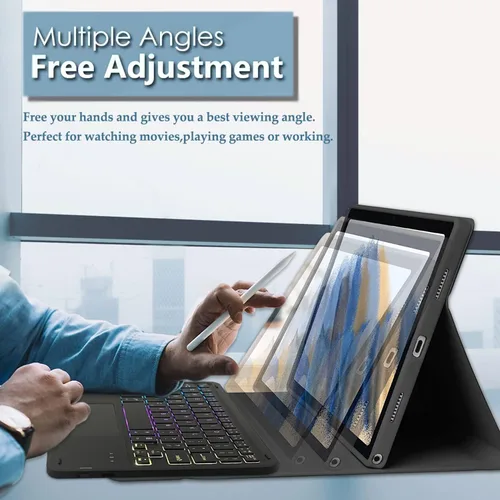 Miniatura 4 de Funda con teclado retroiluminado con panel táctil para Samsung Galaxy Tab A7 10.4 versión 2020, teclado inalámbrico retroiluminado arcoíris de 3