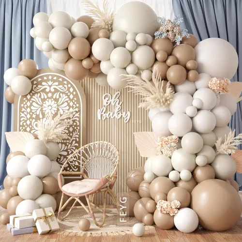 Miniatura 9 de Kit de Arco de Guirnalda de Globos de Género, Globos Rosa Polvoriento y Azul Arena Blanca, Globo Bohemio Rosa Nude para Tema Neutro Baby Shower