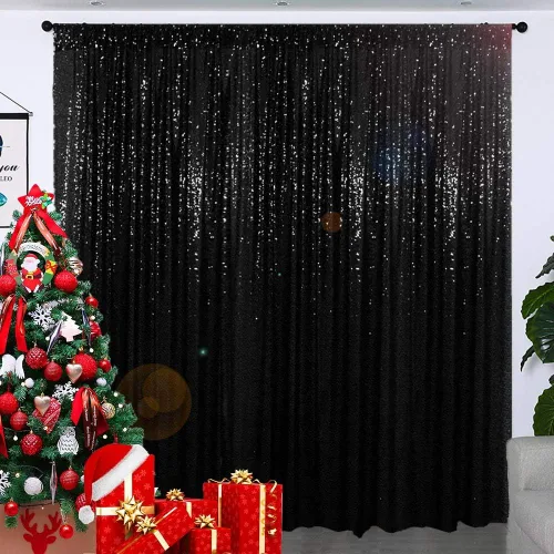 Miniatura 10 de Partisout Telón de fondo de lentejuelas para fotos, fondos con purpurina, fondo brillante, 2 paneles, cortinas opacas, fotografía, cortina de Negro