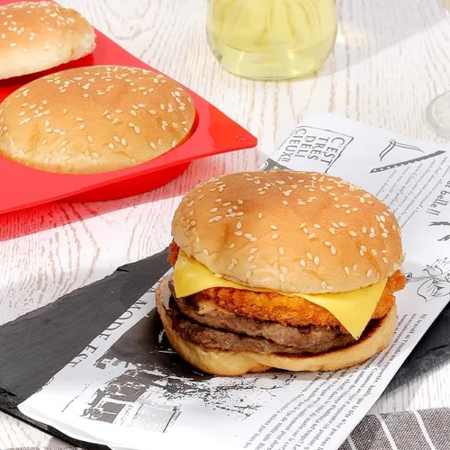 Miniatura 6 de CAKETIME Molde para Magdalenas Jumbo, Moldes de Huevo de Silicona para Sándwiches de Desayuno 4 Pulgadas de Gran Tamaño para Horno, Magdalenas Rojo