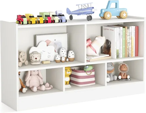 Miniatura 15 de KOTEK Organizador de almacenamiento de juguetes, estantería infantil de 8 cubos, estantería de madera de 4 niveles, estante abierto para guardería