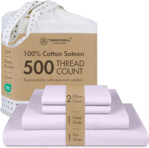 Miniatura 36 de Threadmill - Sábanas de algodón de lujo para hotel, tamaño King, 100% algodón, 500 hilos con bolsillo profundo, ajuste cómodo, suaves y frescas