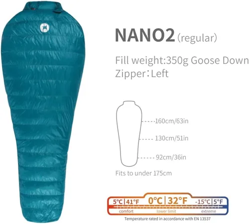 Miniatura 7 de NANO2 - Saco de dormir de plumón de ganso para adultos, 800 fp