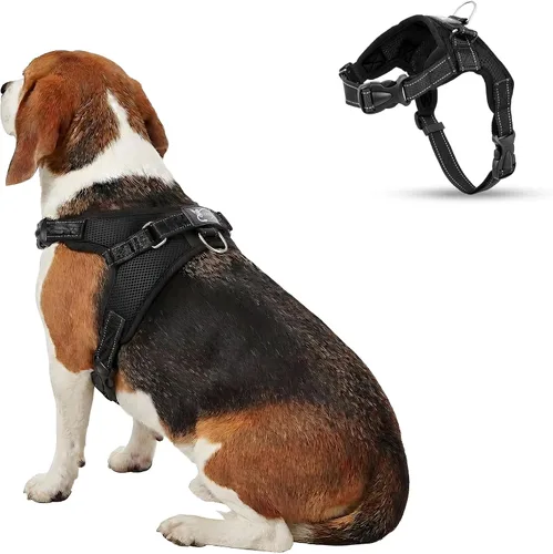 Miniatura 27 de Arnés ajustable reflectante para perro con asa evita tirones, XXS, Negro