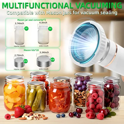 Miniatura 5 de Sellador al vacío compacto para almacenamiento y conservación de alimentos, con bolsas al vacío, tarro de masón, tapón de vino, preferible por
