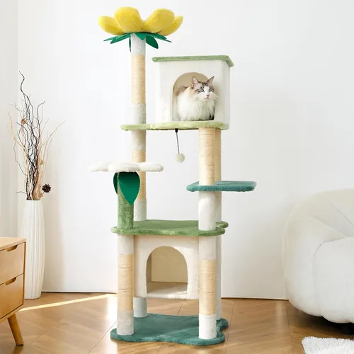 Miniatura 7 de HYABi Torre de árbol de aguacate para gatos de 47.5 pulgadas, lindo condominio de jardín para gatos con plataforma de actividad de varios niveles