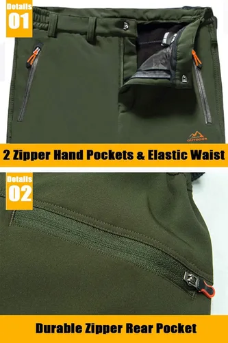 Miniatura 5 de MAGCOMSEN Pantalones de invierno para hombre, con forro polar, resistentes al agua, 4 bolsillos con cremallera, pantalones para exteriores