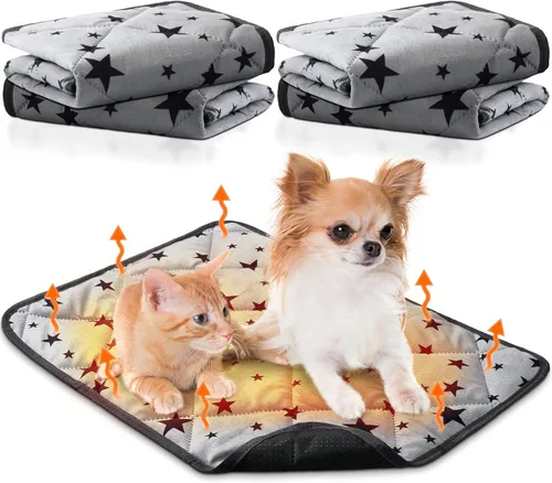 Miniatura 17 de Namalu Paquete de 4 Camas Autocalentables para Gatos, Alfombrilla Autocalentable para Gatos con Patrón de Estrella, Almohadilla Suave para Jaula