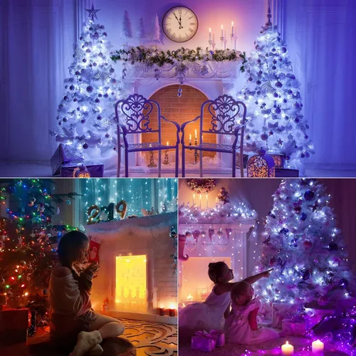 Miniatura 6 de Brizled Luces de Navidad que cambian de color, 65.67 pies, 200 luces LED de doble color para árbol de Navidad con control remoto, blanco frío
