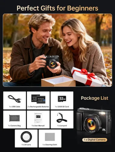 Miniatura 8 de Cámara digital 4K para fotografía, cámara de vlogging WiFi de 64MP con enfoque automático para YouTube con pantalla giratoria de 3'' 180°, cámara