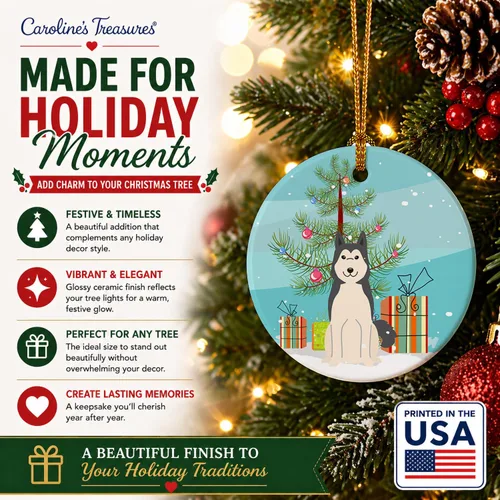 Miniatura 6 de Caroline's Treasures Adorno de cerámica para árbol de Navidad, Laika Spitz de Siberia Occidental, decoración colgante para árbol de Navidad