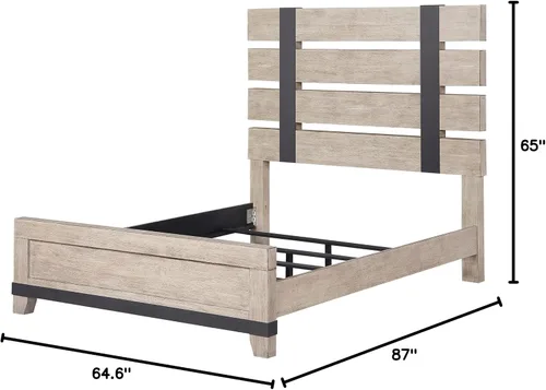 Miniatura 2 de Roundhill Furniture Arbela - Cama con paneles de listones de madera, tamaño Queen, roble desgastado