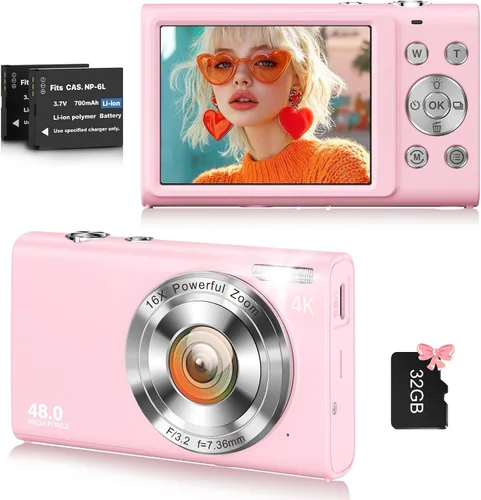 Miniatura 10 de Cámara digital, cámara de vlogging 4K para cámaras de enfoque automático de YouTube para fotografía con zoom digital de 16X, cámara digital compacta