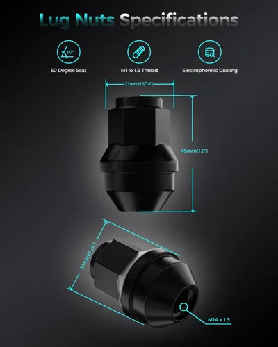 Miniatura 2 de 24 piezas M14x1.5 tuercas de una pieza negras estilo de fábrica OEM con asiento grande de bellota para reemplazar las ruedas de fábrica Ford F150