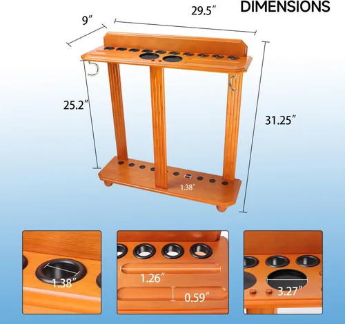 Miniatura 5 de GSE Games & Sports Expert Estantes para tacos de billar con soporte de suelo estilo esquinero con contadores de puntuación, contiene tacos de Roble