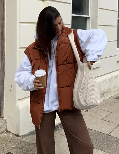 Miniatura 4 de APAFES Chaleco acolchado de invierno para mujer, ligero, cuello alto, manga corta, acolchado, con bolsillos