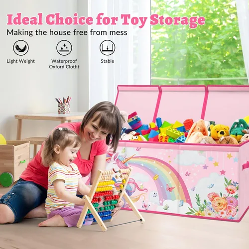 Miniatura 6 de decalsweet Caja de juguetes para niños, contenedor de almacenamiento plegable con asas para tapas para niños y niñas, caja organizadora de juguetes
