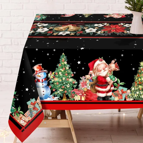 Mantel de Navidad de 60×84 pulgadas, Decoraciones de Mesa de Navidad Mantel para Rectángulo, Manteles de Santa de Navidad Poliéster Vintage,