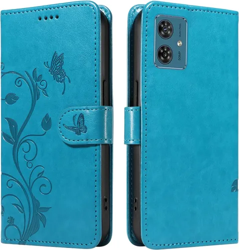 Miniatura 63 de Funda para Motorola Moto E22/E22i, piel sintética, con tarjetero y correa para la muñeca, a prueba de golpes, funda magnética para Motorola Moto Rojo