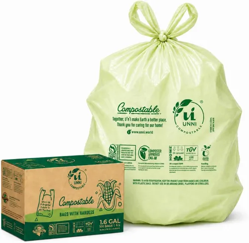 Miniatura 12 de UNNI Bolsas de basura compostables de 3 galones con asas de corbata, 100 bolsas pequeñas de compost de cocina para basura de encimera, certificadas