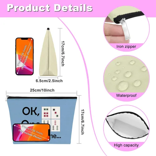 Miniatura 2 de Mxrymvu Mahjong Lovers Gift for Women Makeup Bag Mahjong Player Gifts for Friend Grandma, Azul, beige, Bolsa