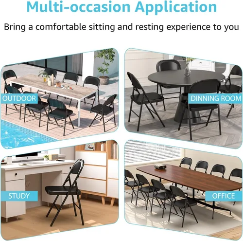 Miniatura 3 de Sillas plegables de metal con marco de acero con doble bisagra para oficina, cocina, comedor, boda, patio y jardín, sin montaje, juego de 4
