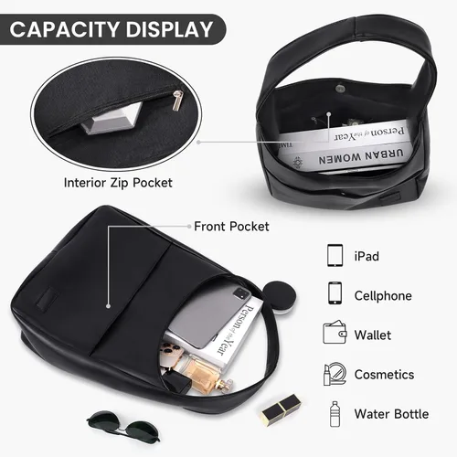 Miniatura 4 de Bolso de mano de piel sintética para mujer, bolso de hombro para universidad, bolso de mano de cuero Hobo, bolso de mano de trabajo