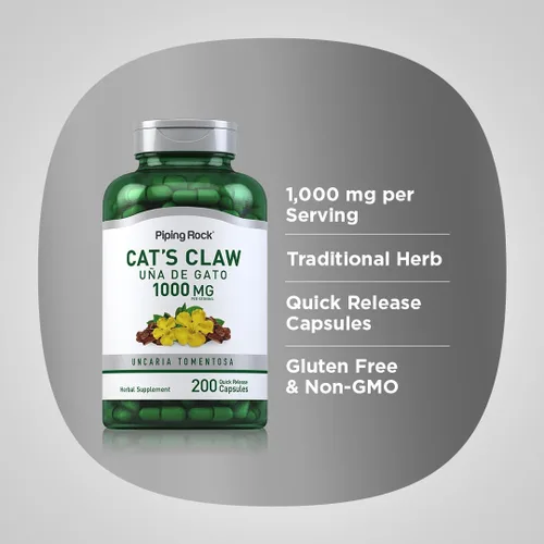 Miniatura 4 de Piping Rock Cápsulas de garra de gato de 1000 mg 200 unidades UNA De Gato Suplemento de hierbas Sin OMG, sin gluten