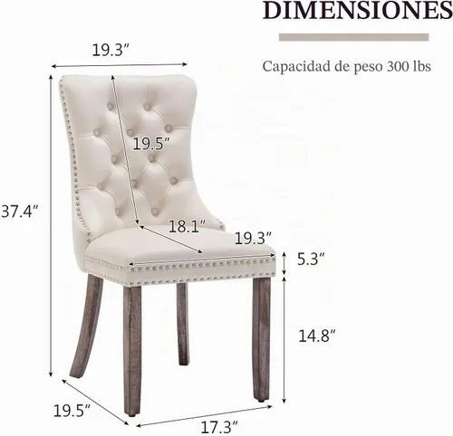 Miniatura 3 de Eifizek Juego de 6 sillas de comedor de terciopelo, sillas de comedor tapizadas con ribete de anillo de clavo, sillas con respaldo de alas copetudas