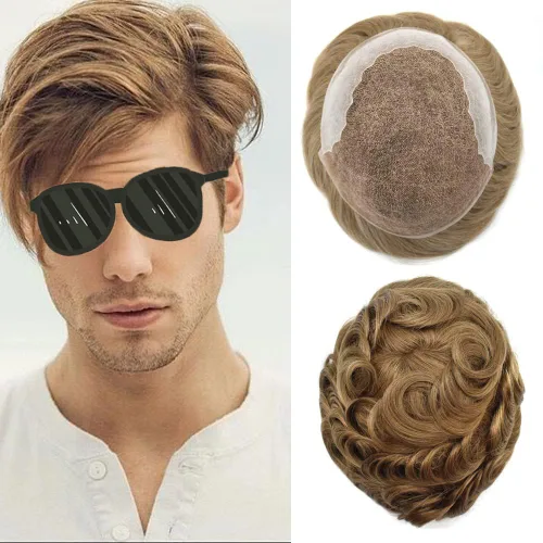 Miniatura 14 de Mens Toupee Swiss Lace Mens Hair Piece Sistema de reemplazo de cabello para hombres Toupee para hombres Cabello humano nudo blanqueado protesis