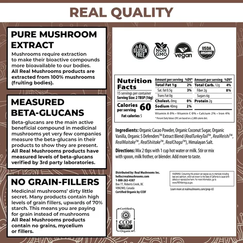Miniatura 5 de Real Mushrooms Mezcla de chocolate caliente (15 porciones) y Cordyceps (60 porciones) en polvo – Suplemento en polvo de hongos para energía
