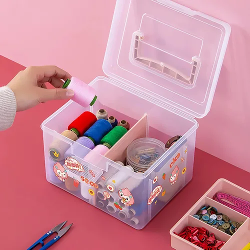 Miniatura 4 de Caja de almacenamiento pequeña y portátil de plástico para adornos de belleza, uñas y accesorios para el cabello, estuche de cosméticos con asa