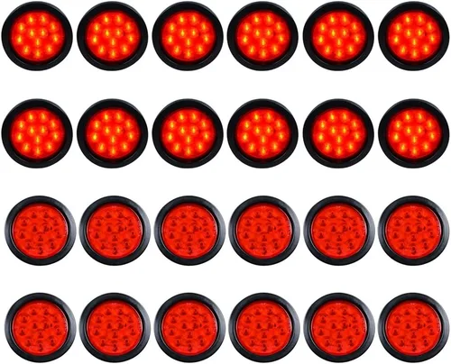 Miniatura 29 de Kit de tapones de cableado con cubierta de hule para luz trasera LED redonda de 4", 12 ledes, para RV, camioneta Luz roja - Lente transparente