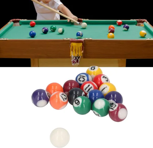Miniatura 6 de Juego de 16 mini bolas de billar de 0.98 pulgadas, mini bolas de billar de resina con 8 colores para diversión familiar, entretenimiento
