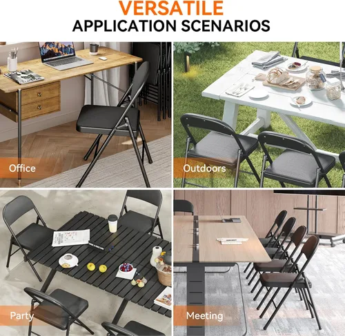 Miniatura 7 de Paquete de 2 sillas plegables con cojín acolchado, silla de metal con marco de acero resistente, capacidad de 450 libras y asiento cómodo, silla