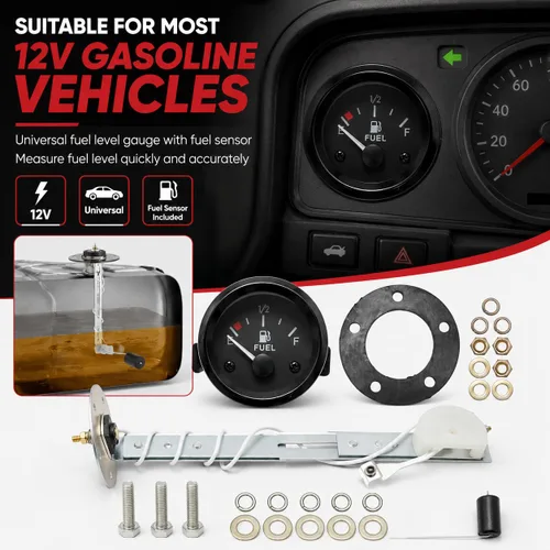 Miniatura 4 de Hoypeyfiy - Medidor de nivel de combustible universal de 2 pulgadas 52 mm para coche y SUV con sensor de combustible E-1/2-F puntero 12 V