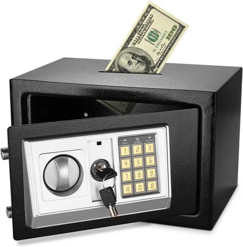 Flexzion Caja Fuerte Pequeña con Ranura de Depósito - Caja Fuerte Electrónica de Depósito para Dinero con Cerradura de Teclado de Combinación