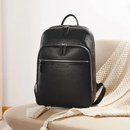Miniatura 3 de BOSTANTEN Mochila de cuero para hombre 15.6 pulgadas Mochila para portátil de viaje Bolsa universitaria Negro 1-negro
