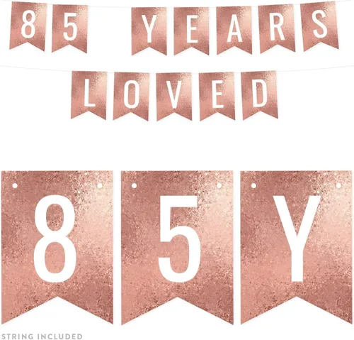 Miniatura 15 de Andaz Press Pancarta decorativa de mosaico con purpurina de oro rosa para fiesta de cumpleaños, 100 años de amor, aproximadamente 5 pies, 1 juego