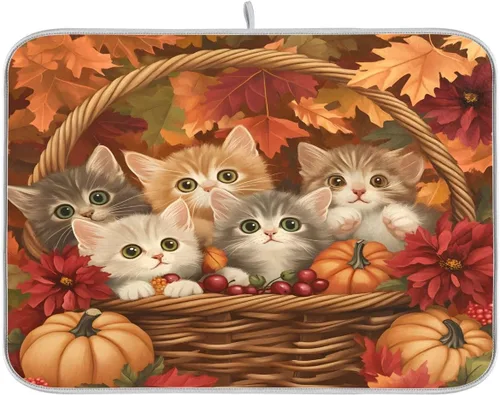 Miniatura 20 de Tapete de secado de platos, girasoles en madera, tapete de secado reversible absorbente de flores, tapete de secado de platos, tapete para secar