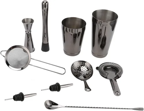 Miniatura 7 de Juego de coctelera de 11 piezas, kit de barman de acero inoxidable, kit de camarero para fiestas en casa y utensilios de bar (negro)