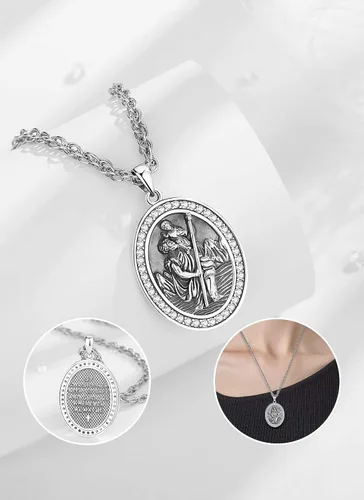 Miniatura 217 de CELESTIA Medallas de plata de ley 925 San Miguel/San Cristóbal/San Benito/San Gabriel/Virgen María/Jesús/Caravaca/Metatrón/Sello de los Siete