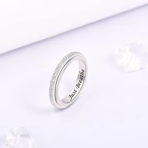 Miniatura 25 de Sterling Silver Spinner Fidget Ring Anti Anxiety Worry Relieving Boredom ADHD Autism Band Ring for Women Men