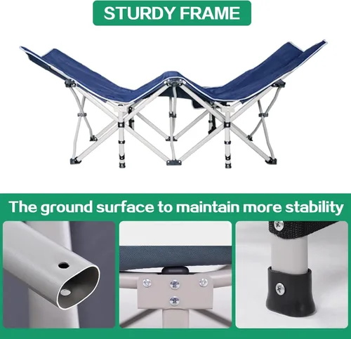 Miniatura 5 de Paquete de 2 catres de camping con colchón para dormir con almohadilla cómoda, cama de campamento resistente para adultos, catre plegable para casa